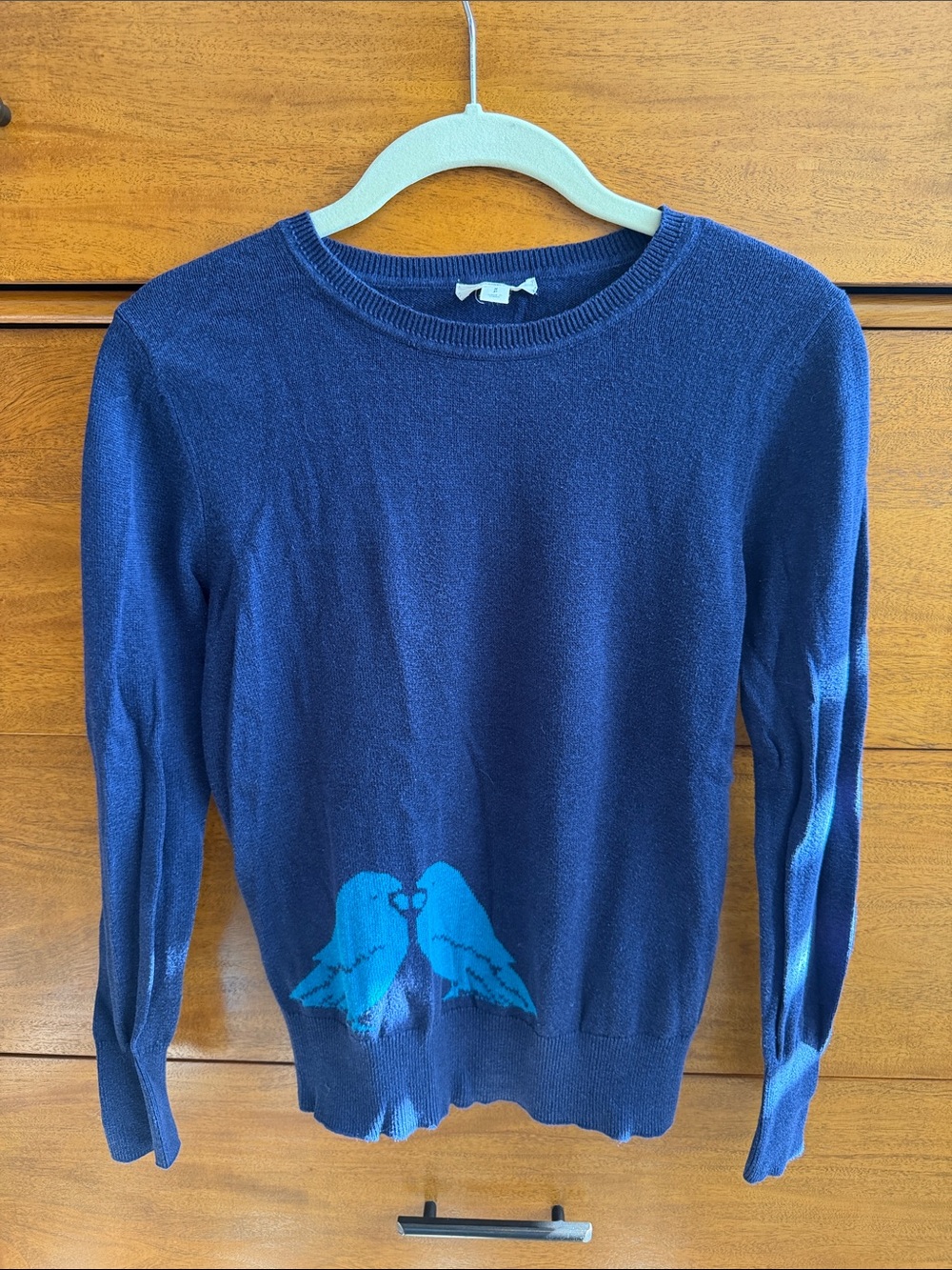 Caslon Navy Crewneck Sweater with Bird Motif